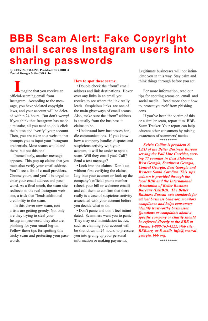 Scam alert warning about fake Instagram email.