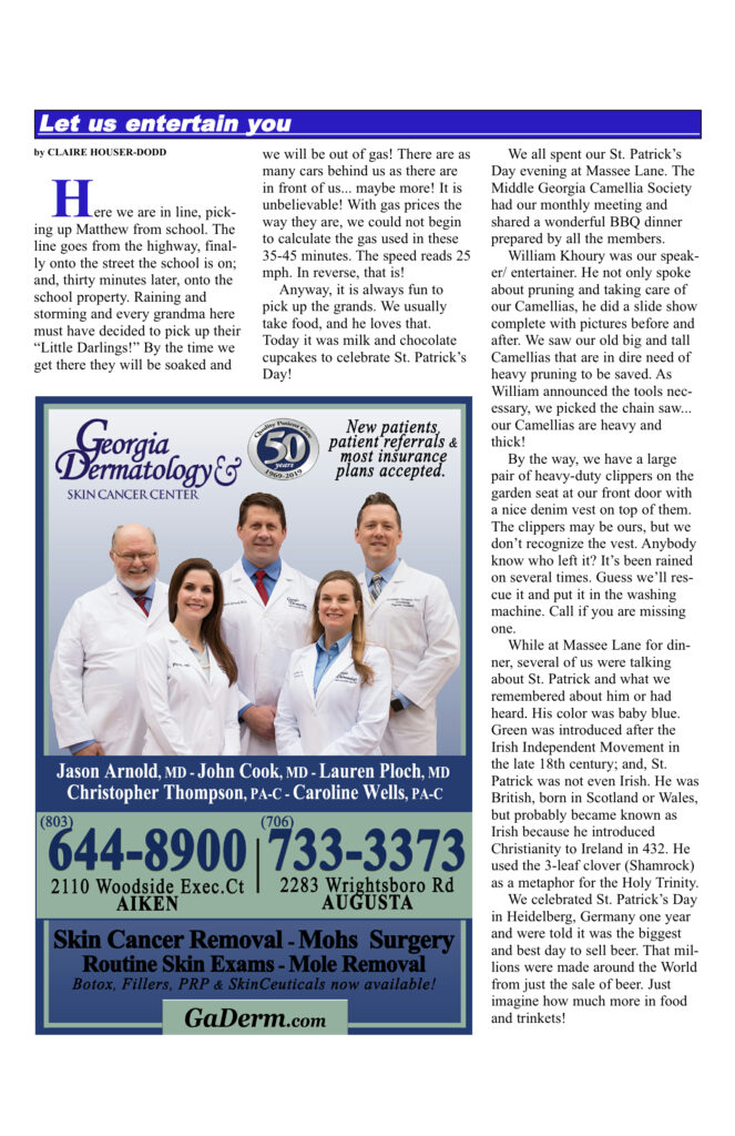 Magazine page with dermatology ad and article.