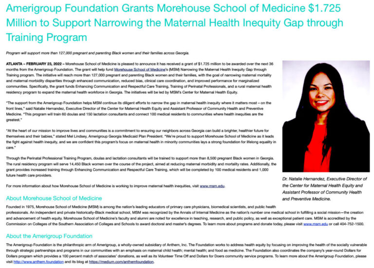 Amerigroup funds Morehouse School of Medicine program.