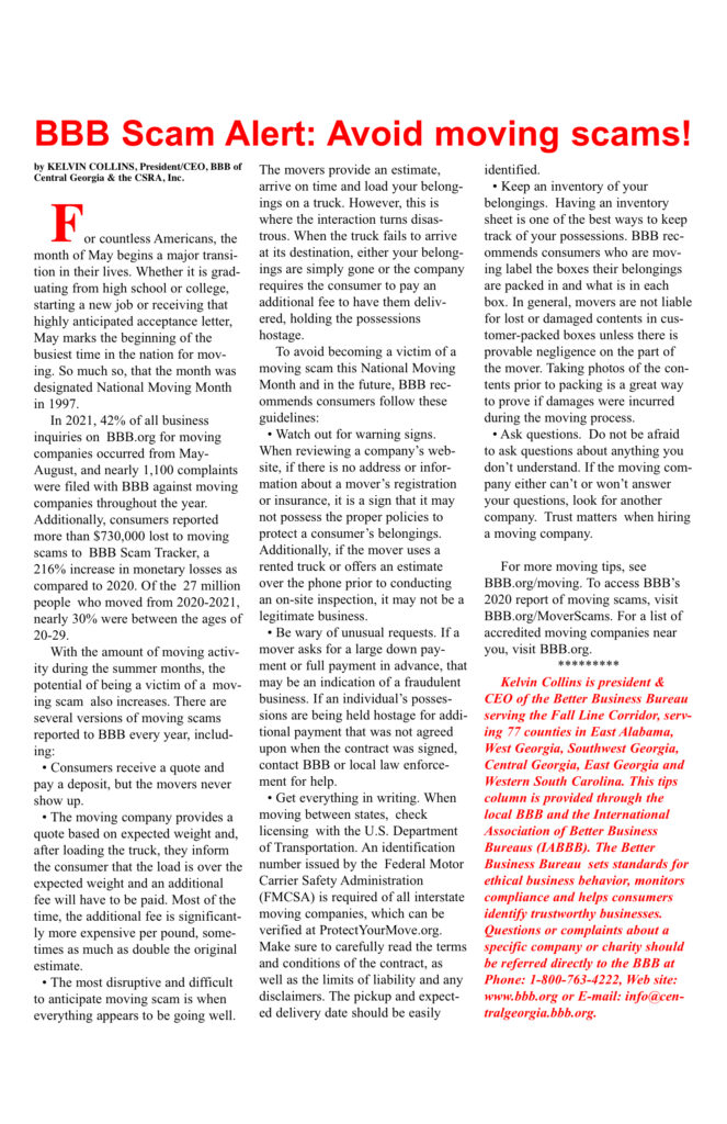 BBB Scam Alert: Avoid moving scams article.