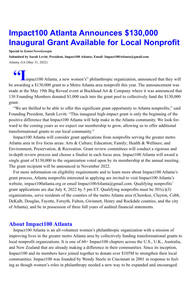 Grant announcement for local nonprofit organization.