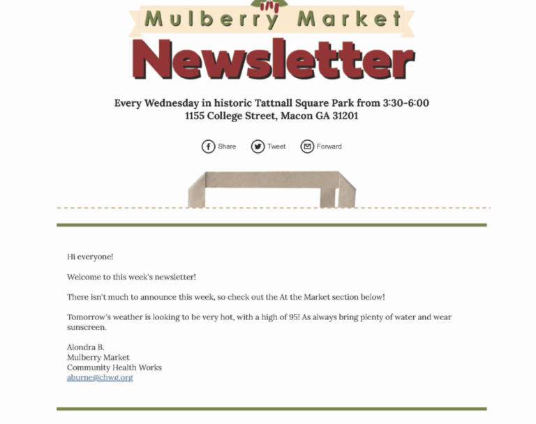 Mulberry Market newsletter announcement and details.