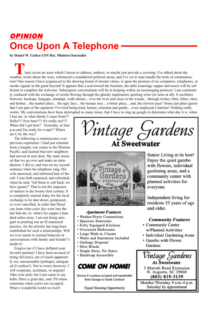 Opinion article with Vintage Gardens advertisement.