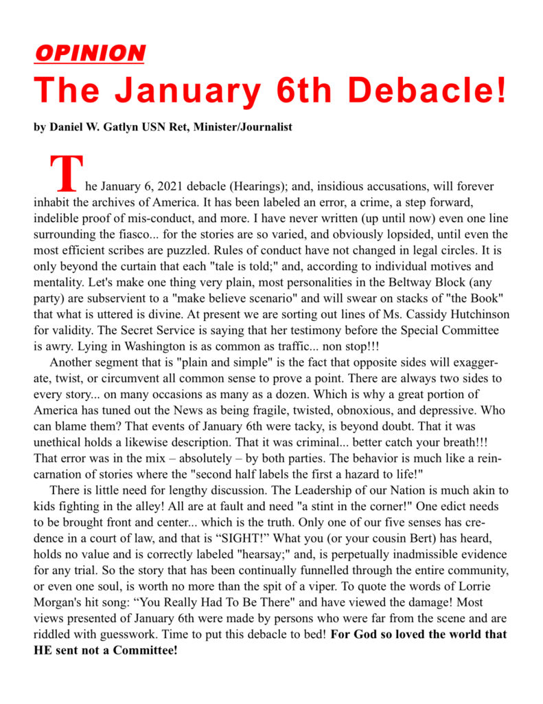 Opinion article titled "The January 6th Debacle.