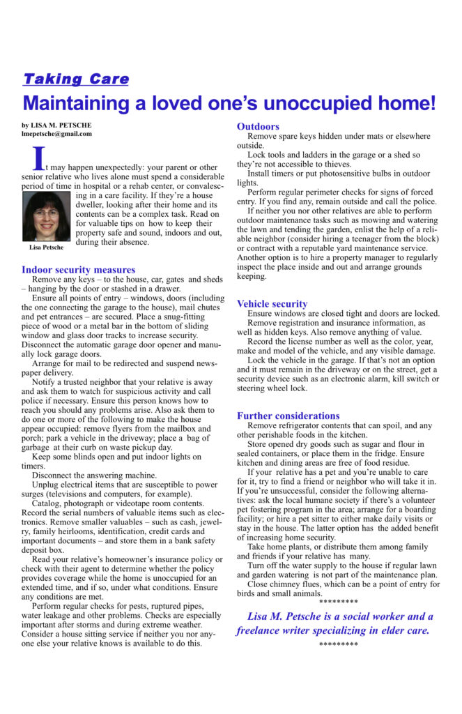 Article on maintaining an unoccupied home.