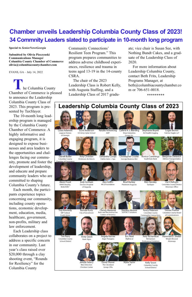 Leadership Columbia County Class of 2023 announcement.