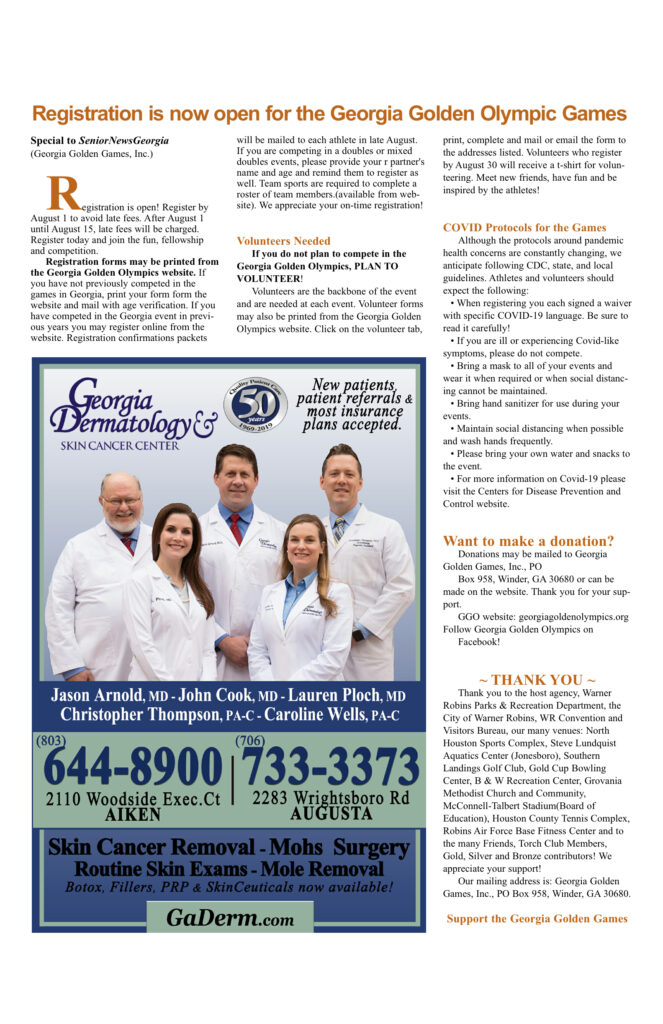 Georgia Golden Olympic Games registration announcement flyer.