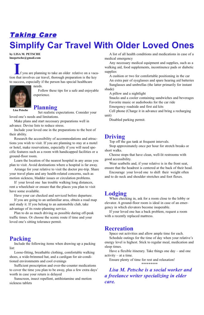 Guide for car travel with older adults.