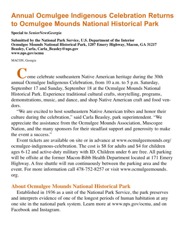 Flyer for Ocmulgee Indigenous Celebration event.