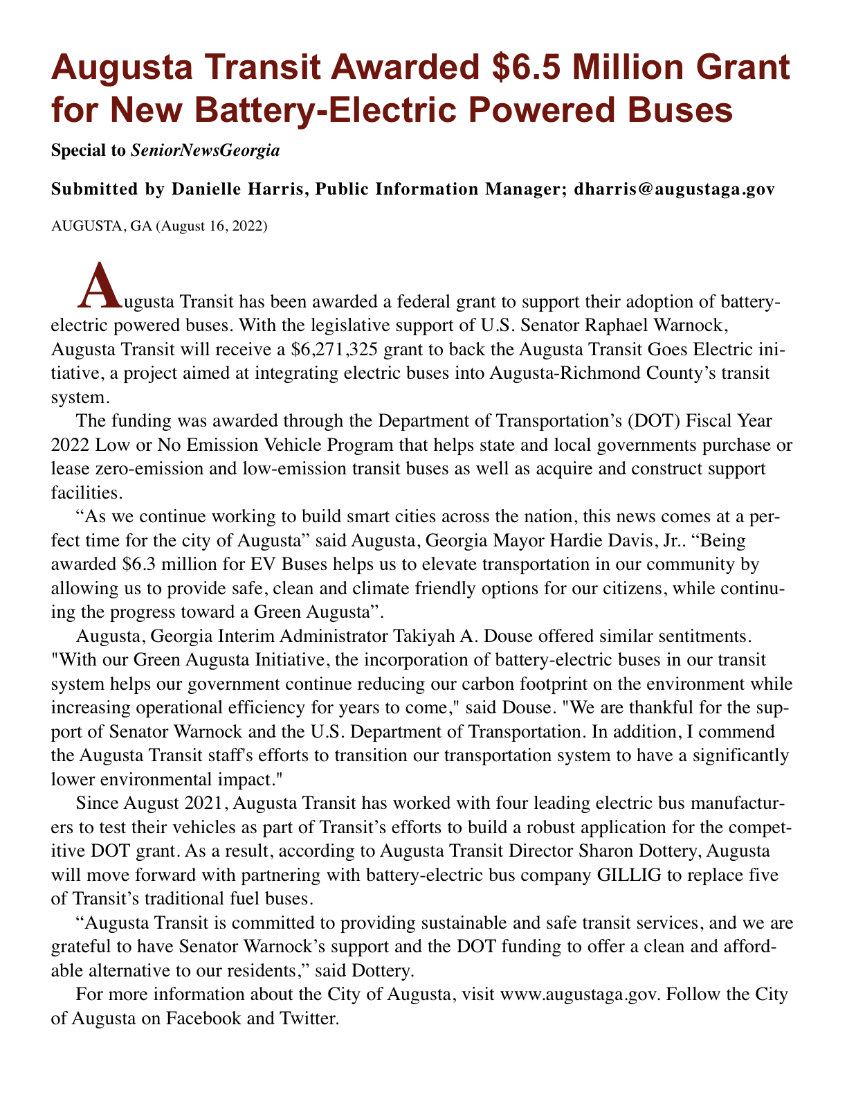 AugustaTransitAwarded6.5MillionGrantforNewElectricBuses