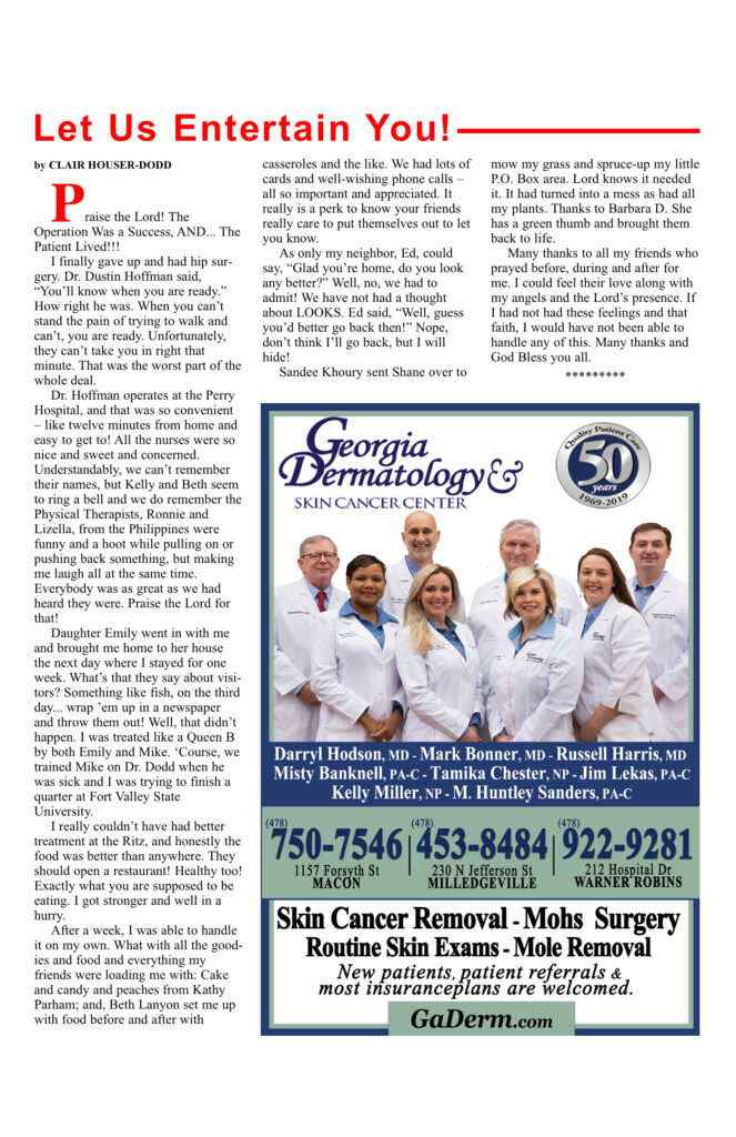 Magazine page with text and dermatology ad.