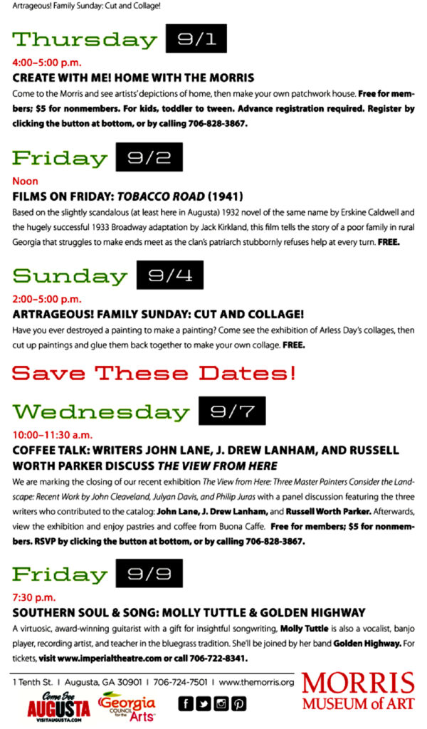 Morris Museum of Art September events schedule.