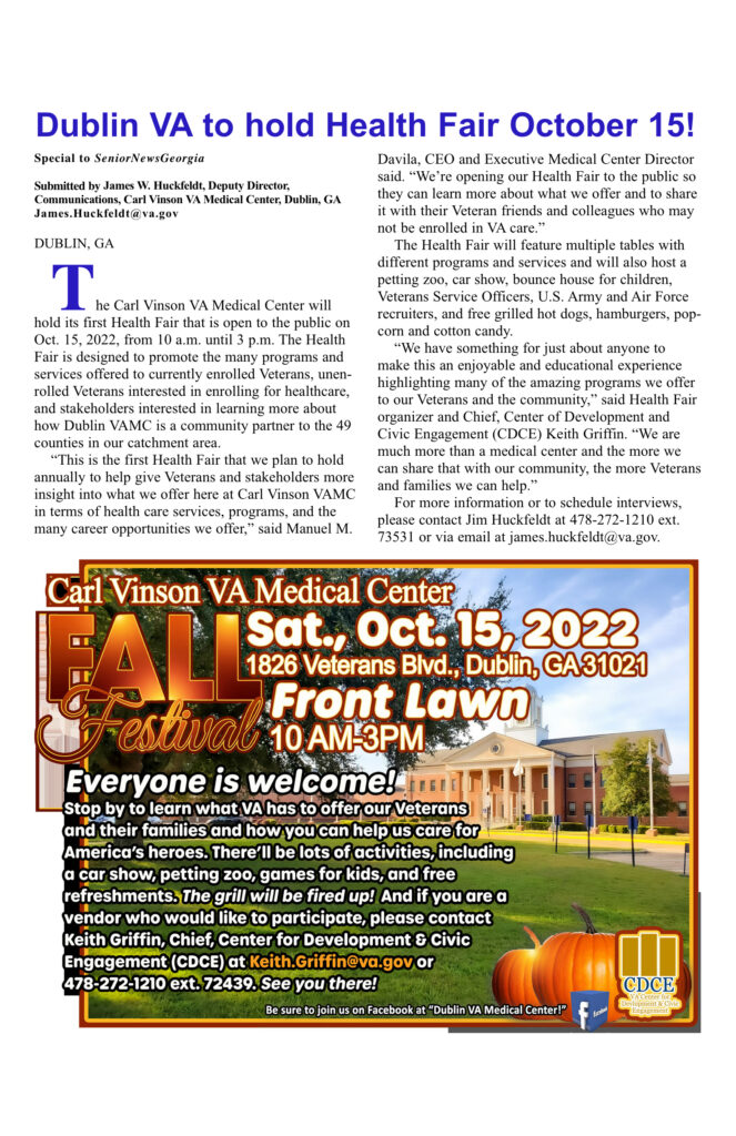 Dublin VA Health Fair announcement and event flyer.