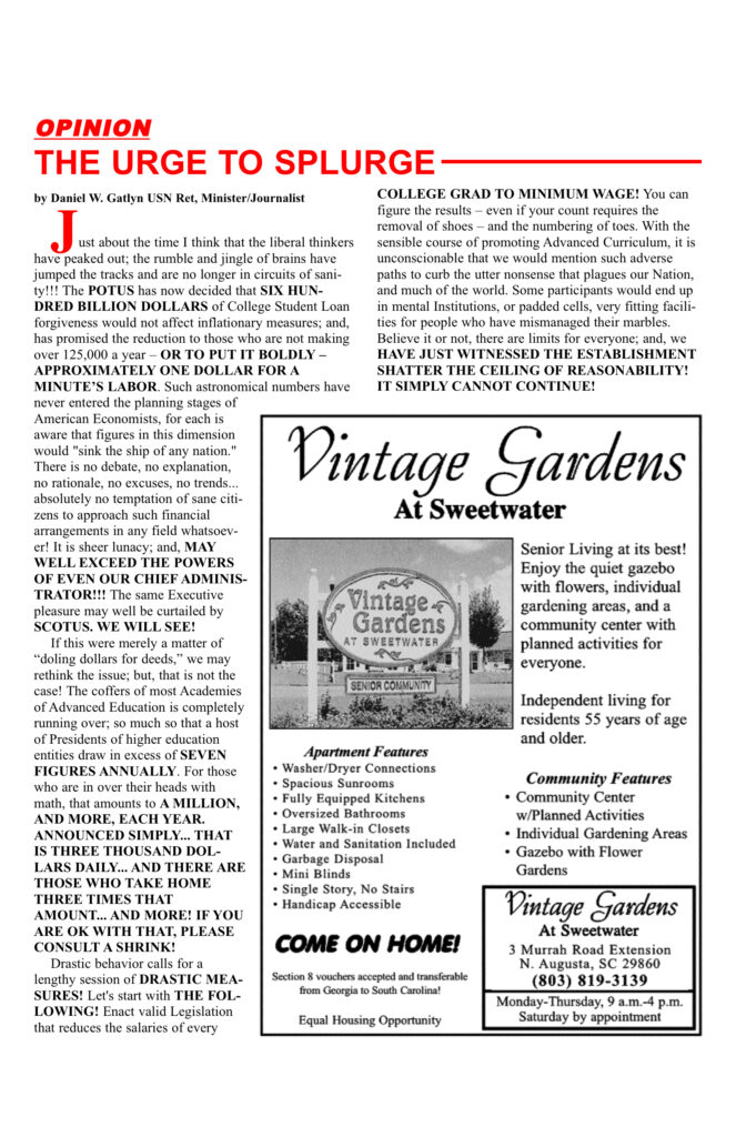 Opinion article on college spending and advertisement.