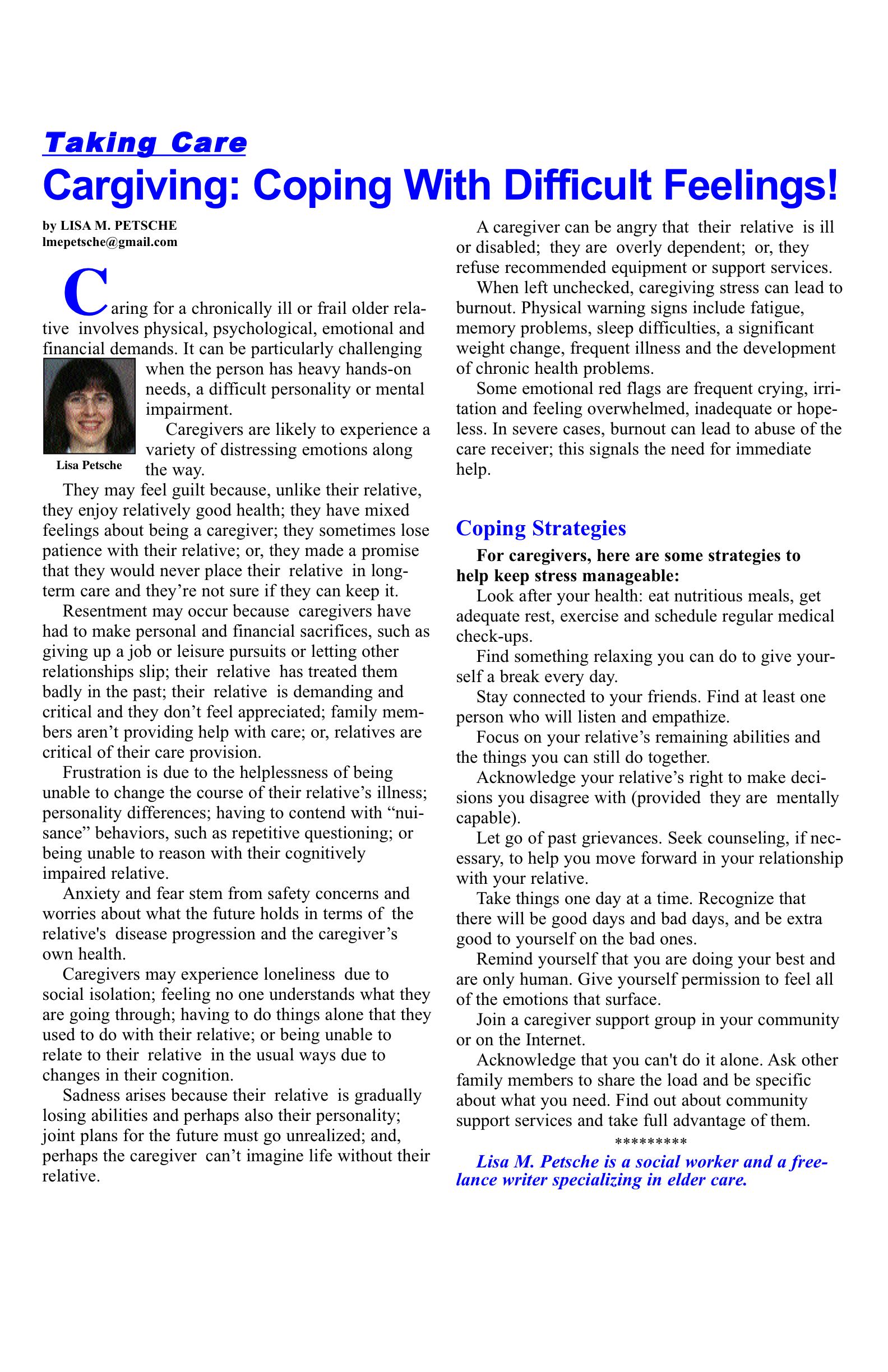 Article on caregiving and coping strategies.