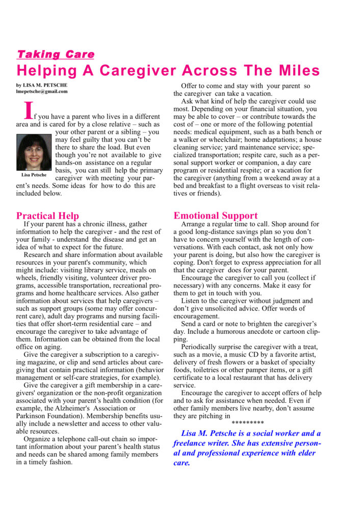Article on helping caregivers across distances.