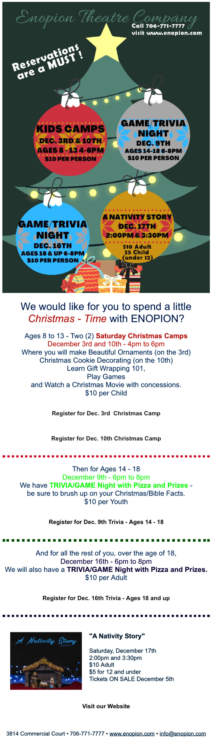 Christmas event flyer with activities and dates.