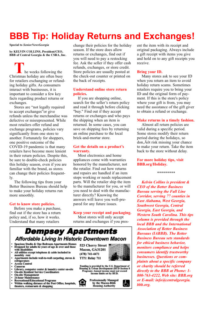 Newsletter about holiday returns and exchanges tips.