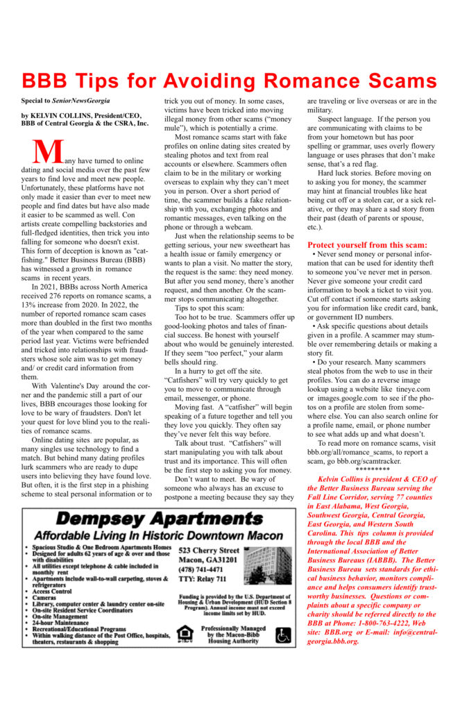 Article on avoiding romance scams with tips.