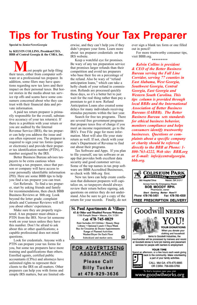 Tax preparer trust tips article with ads.
