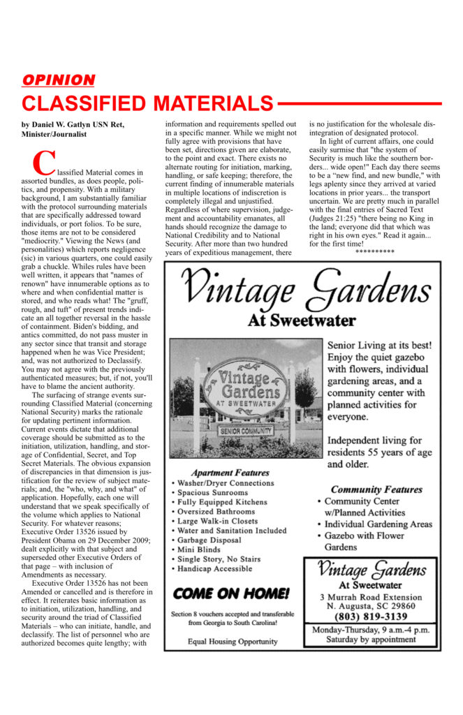 Article on classified materials and senior living.