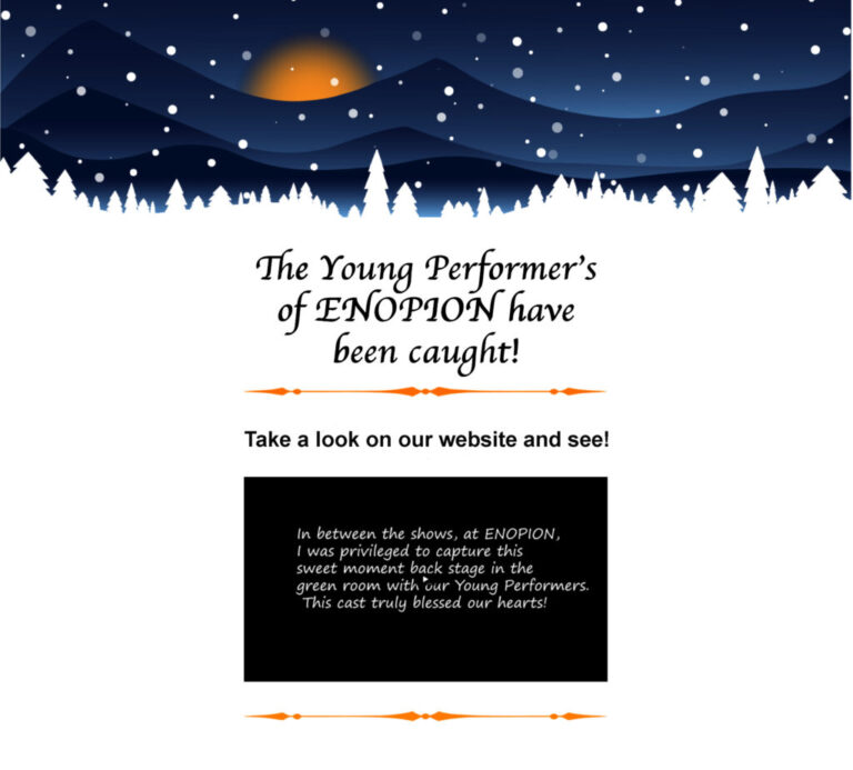 Winter night with text about performers.