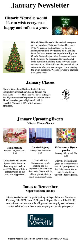January newsletter with classes and events.