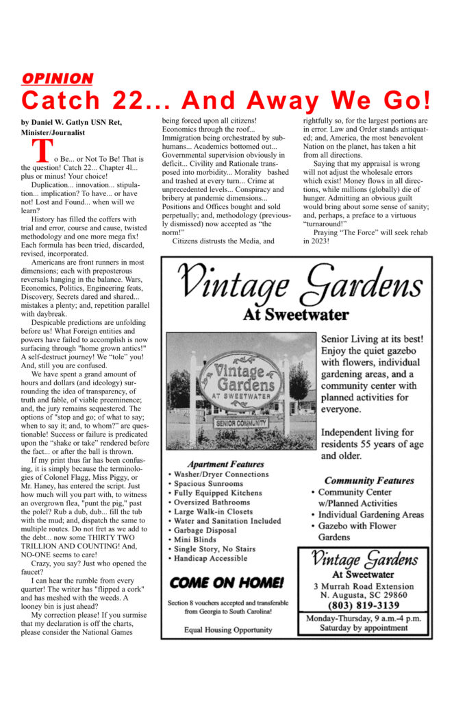 Newspaper article with an advertisement section.