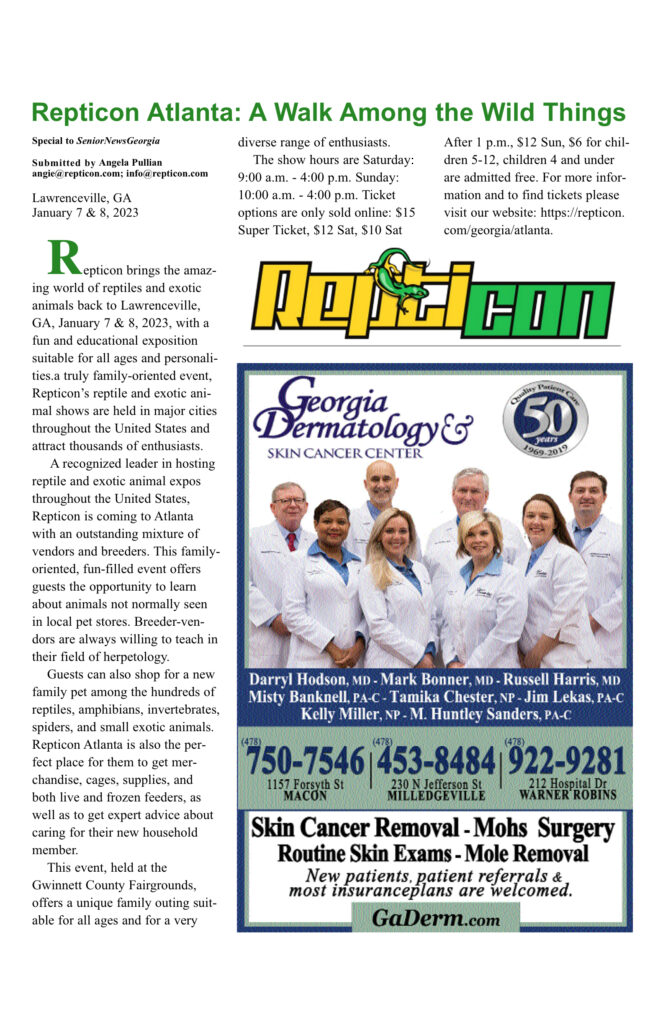 Repticon Atlanta event advertisement with dermatology ad.