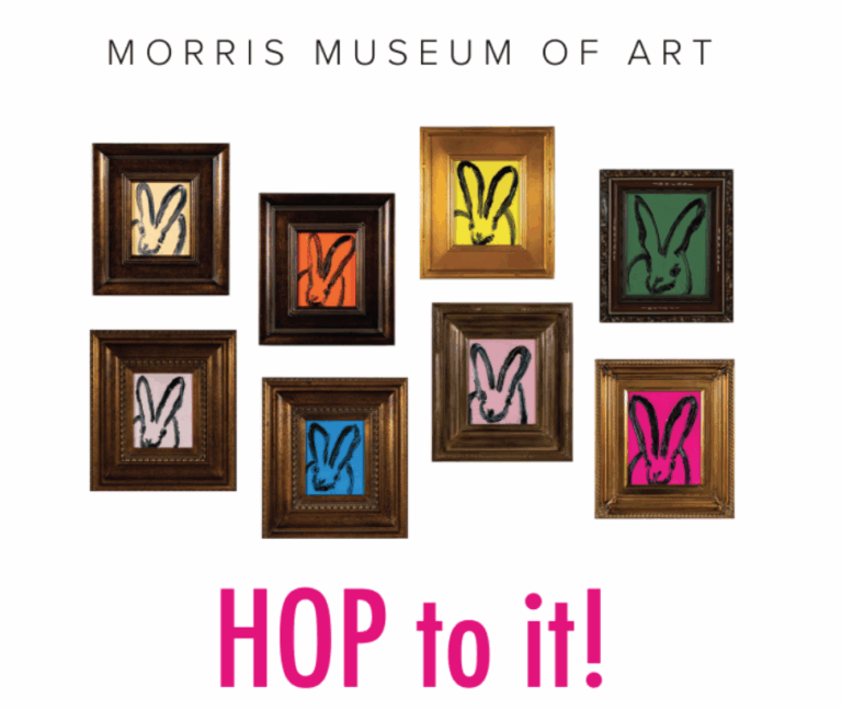 Framed rabbit art at Morris Museum exhibition.