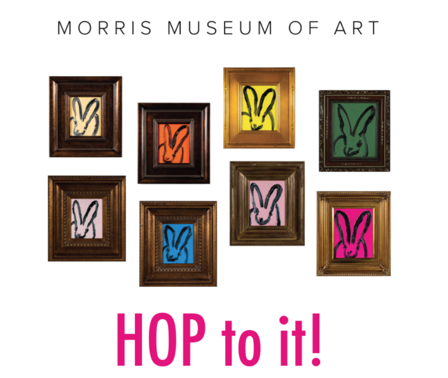 Framed rabbit art at Morris Museum exhibition.