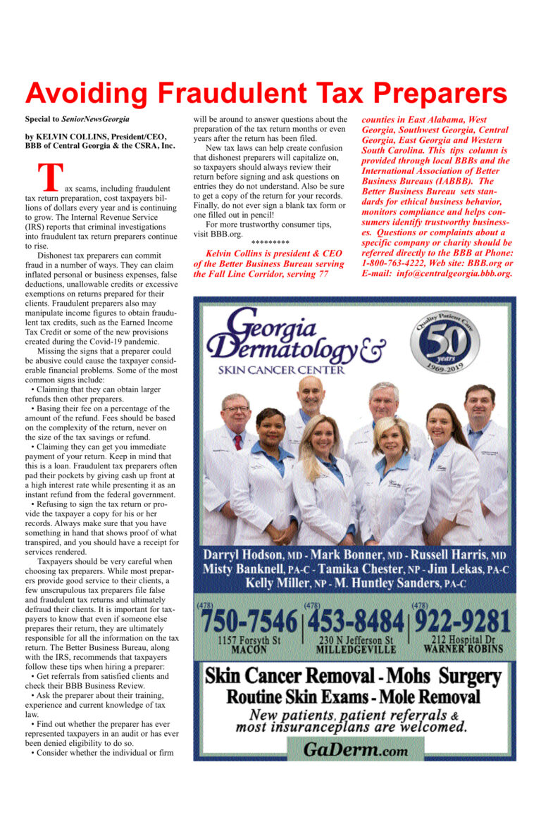 Avoiding fraudulent tax preparers article and ad.