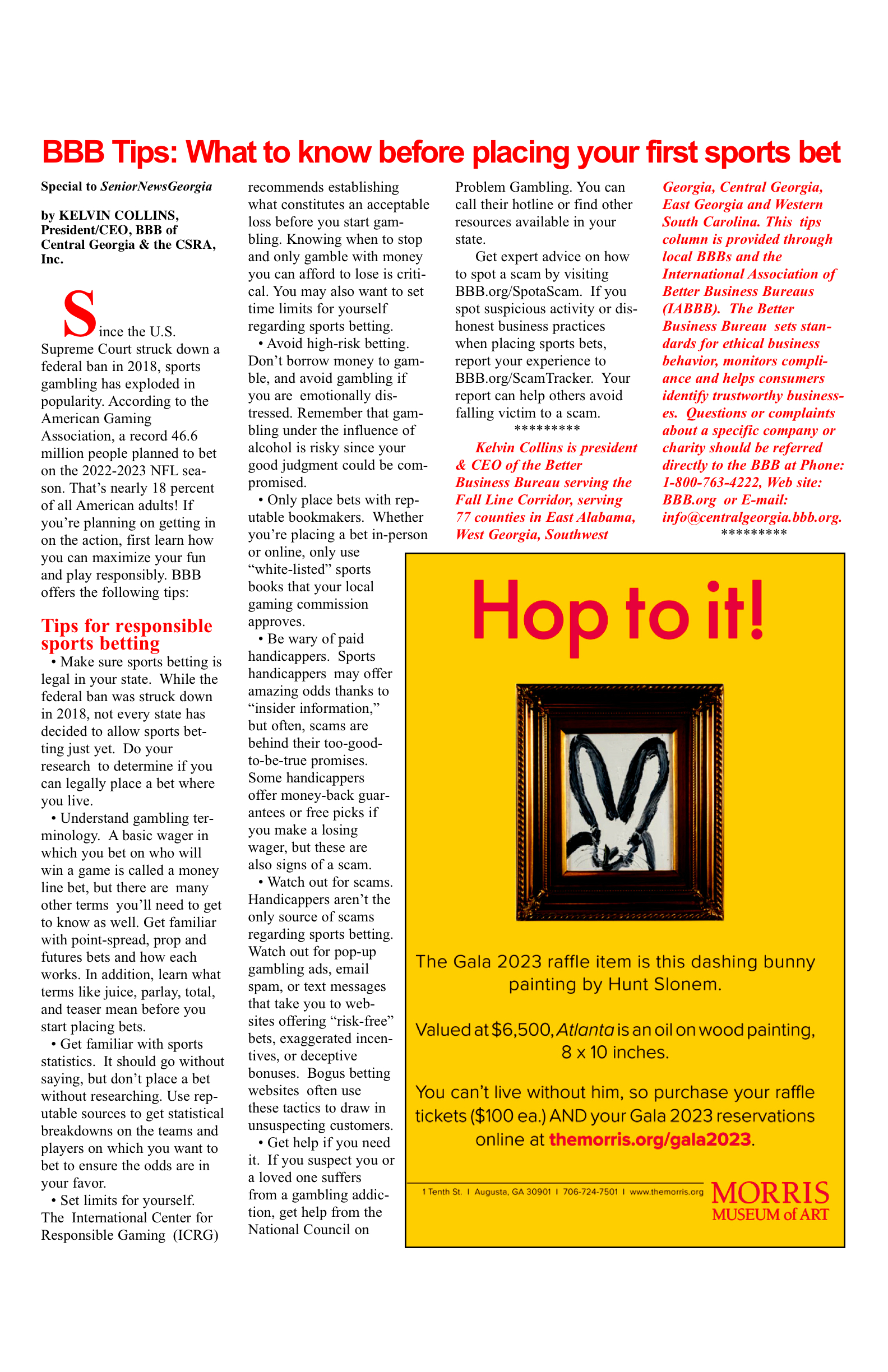 Magazine page about sports betting tips.