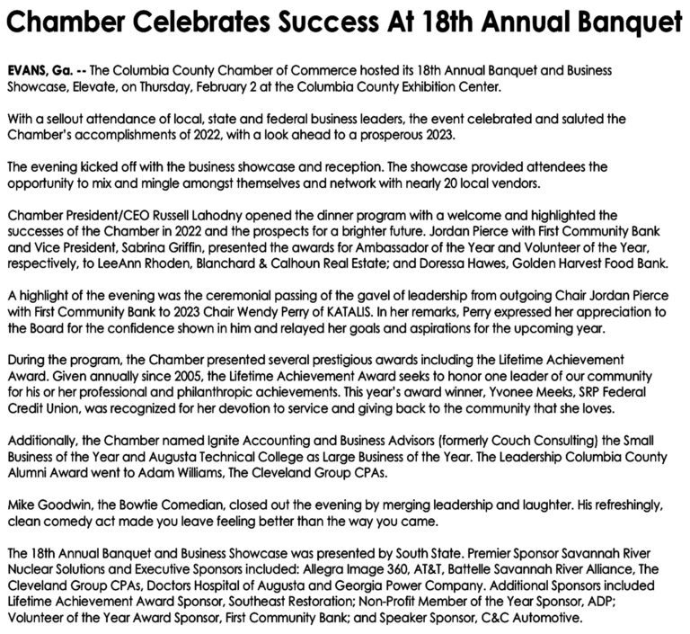 ChamberCelebrates18thAnnualBanquet