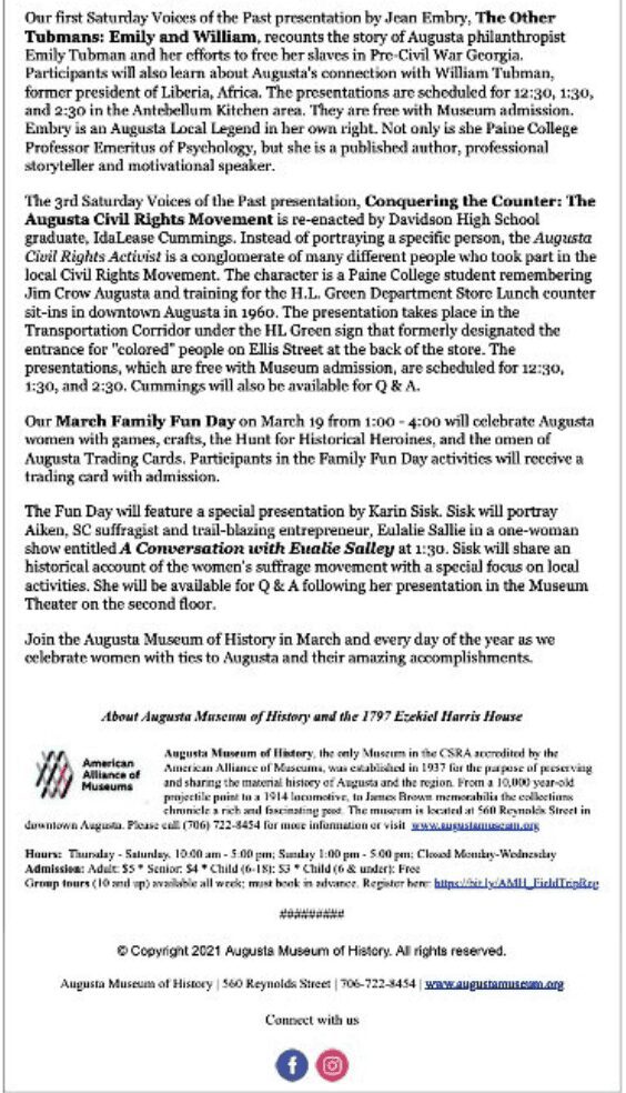 Event details and schedule at Augusta Museum of History.