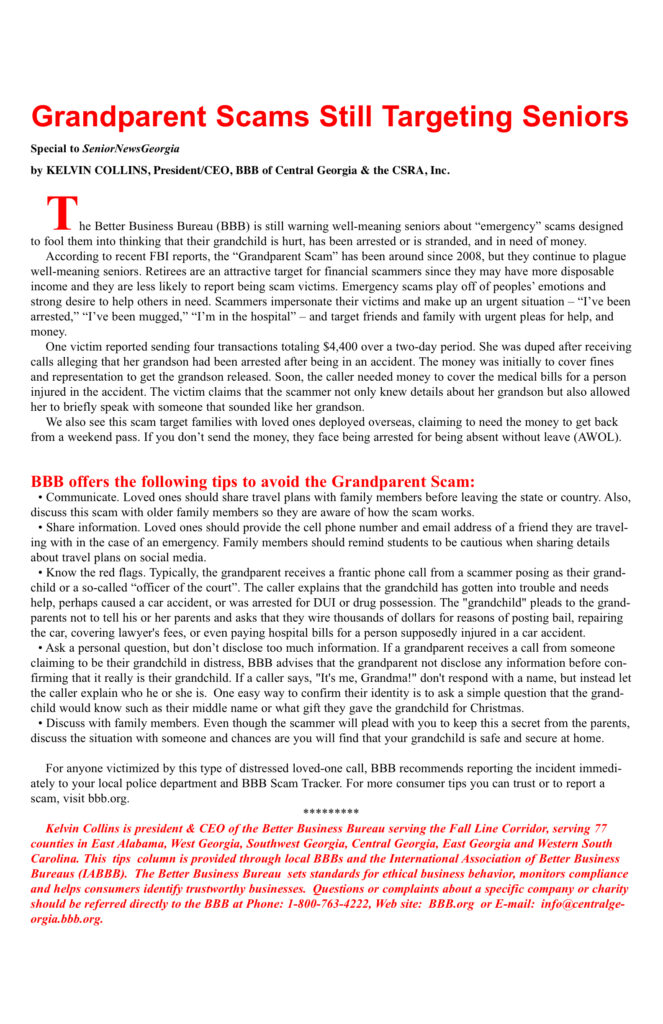 Article about scams targeting senior citizens.