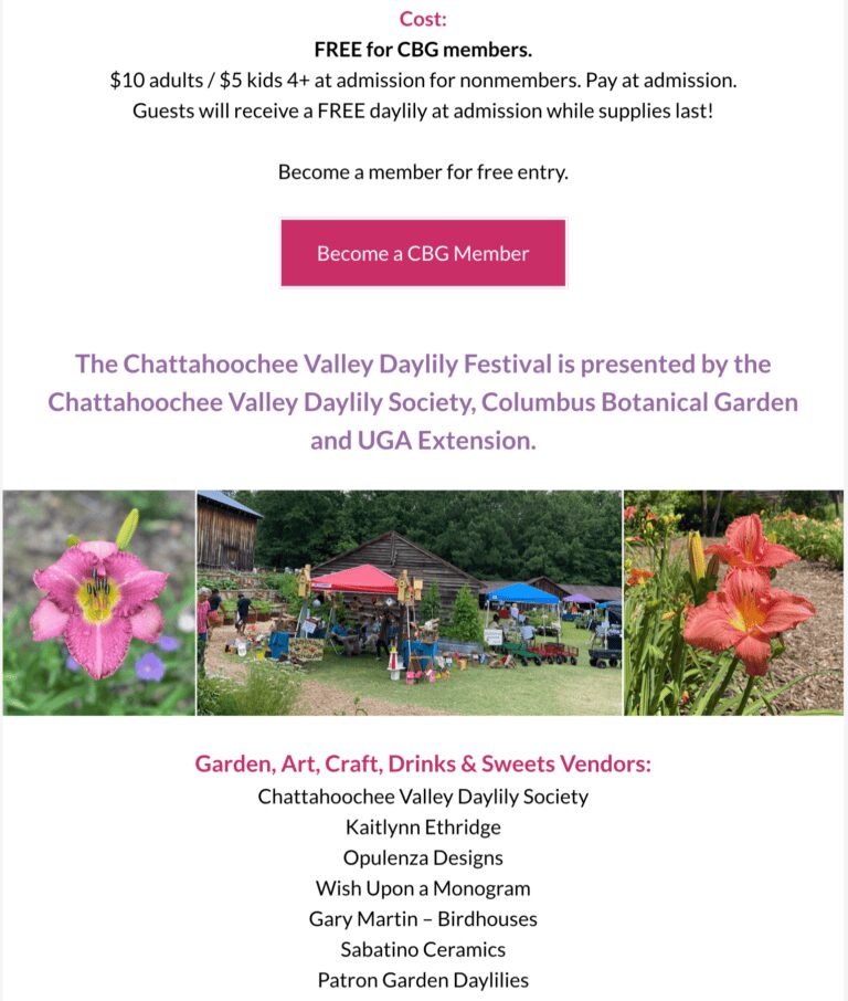 Daylily festival scene with tents and flowers