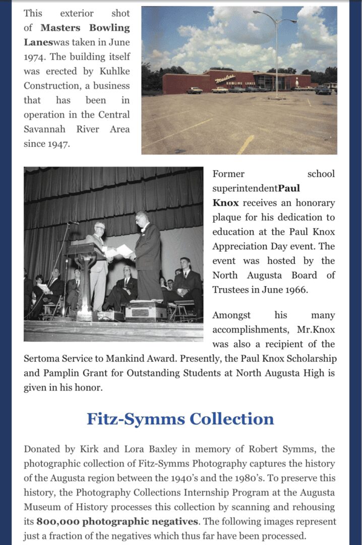Historic bowling alley and award ceremony photos