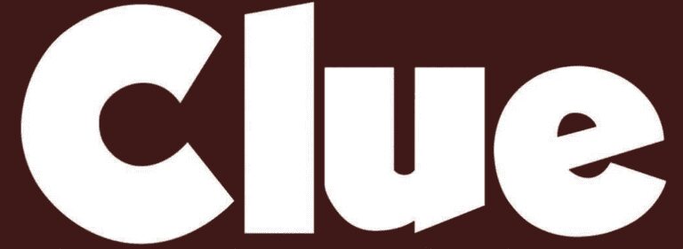 Clue logo on maroon background.