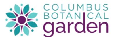 Small teal floral mark beside Columbus Garden text