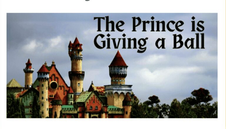Colorful castle with text "The Prince's Ball".