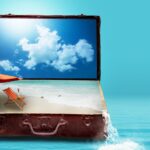 fantasy, to travel, travel, vacations, suitcase, sea, beach, luggage, dreams, nature, holiday plans, travel plans, surreal, imagination, image montage